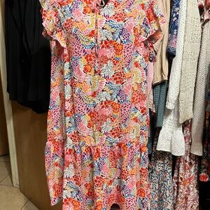 Pink Flutter Sleeve Midi Sundress